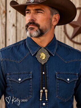 Horse Bolo Tie Mens Western Cowboy Necklace Gold Horse Rodeo Ranch Country Tie